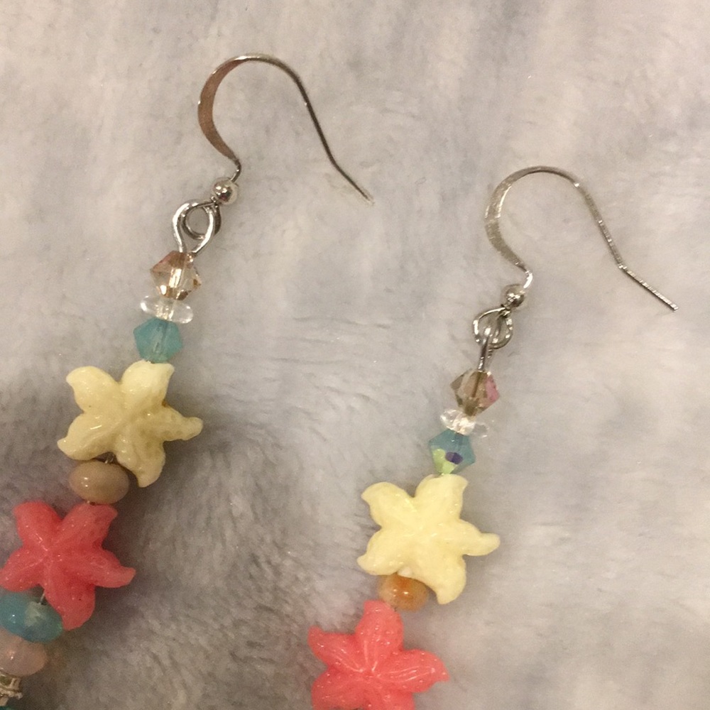 Handcrafted Starfish and Shell Beach Dangle Earrings Swarovski Crystal NWT - Picture 4 of 8